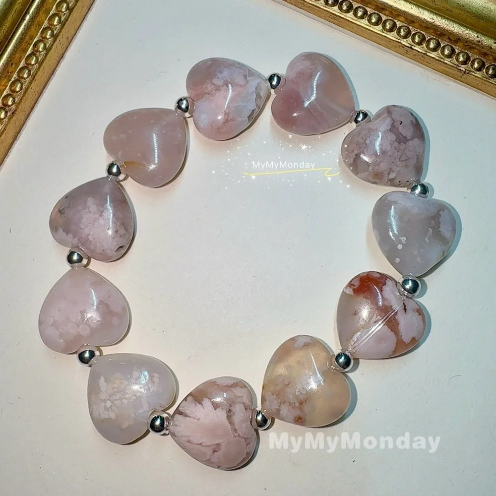 Heart Cherry Blossom Agate Bracelet 12mm